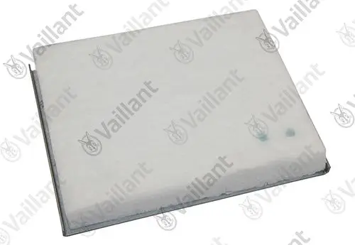 Vaillant Brennraumplatte mit quadratischer Form, in Weiß und mit grauem Rand, auf hellem Hintergrund.